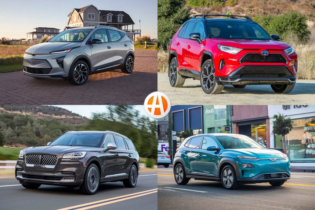 four of the vehicles named 10 Best Electric Cars for 2021 by Autotrader
