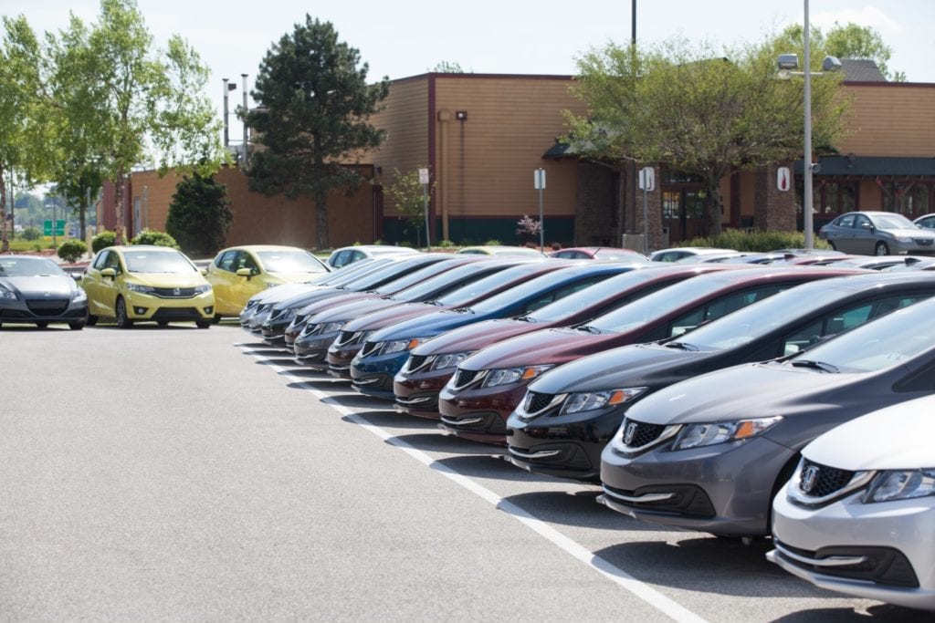 New vehicle inventory on a dealership lot