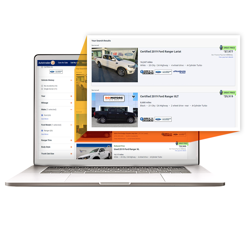 Spotlights Ads shown at the top of the search results page on Autotrader
