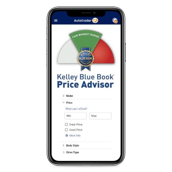 Kelley Blue Book Price Advisor on a mobile phone